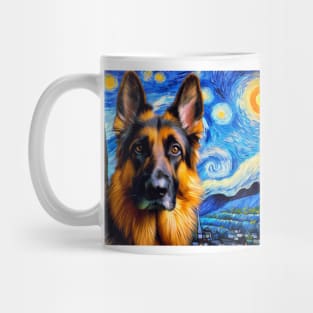 German Shepherd Starry Night Painting - Blue Contrast Mug